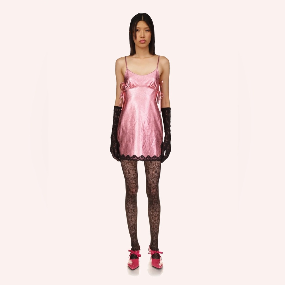 Anna Sui Metallic Faux Leather Mini Dress in Pink
